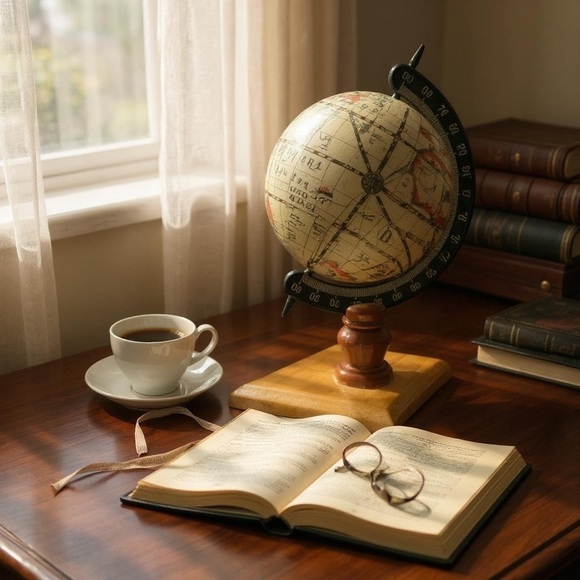 Vintage MCM Old World Globe Desktop Pen Holder Stand w/ Pen Holder - Picture 3 of 8